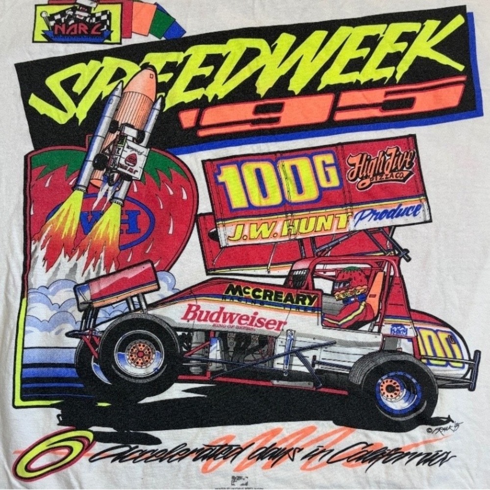 Oneita SPEEDWEEK '95 Vintage Men's X-Large White Racing Graphic T-Shirt